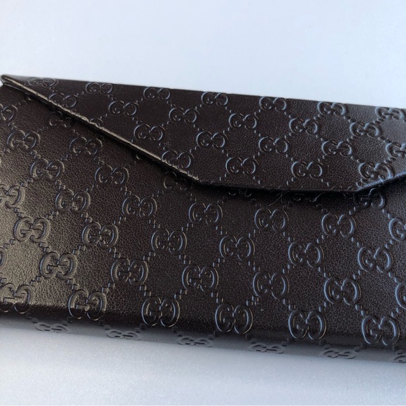 GUCCI Brown Leather GG Monogram Collapsable Sunglass Case - Picture 4 of 9